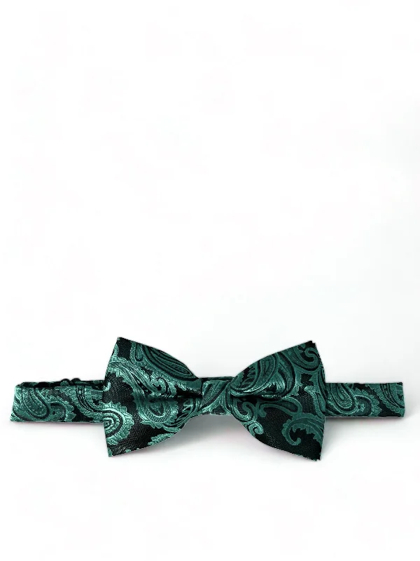 luxurious silk bow ties for weddings-Bright Emerald Green and Black Paisley Bow Tie