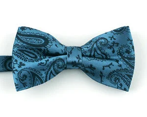 luxurious wedding silk necktie options for men-Teal Paisley Bow Tie