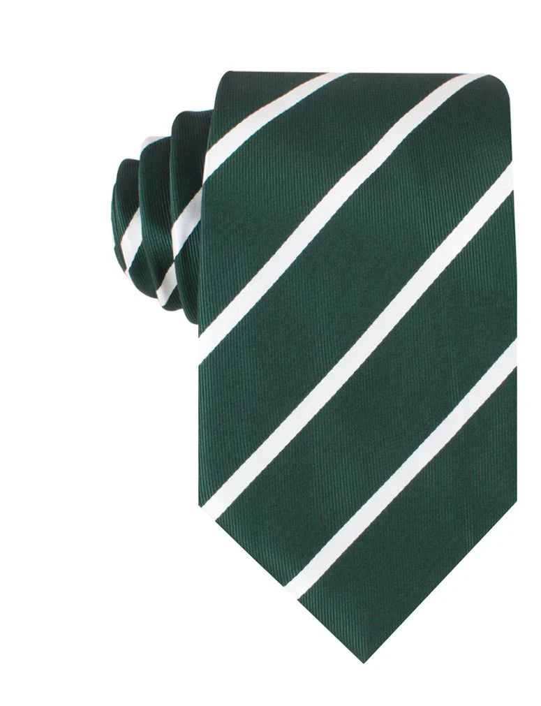 premium silk necktie combinations for office wear-Pencil Stripe Tie - Forest Green with White