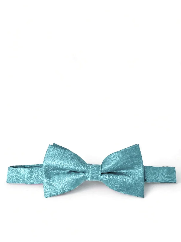 luxury silk necktie designs for wedding events-Light Turquoise Paisley Bow Tie