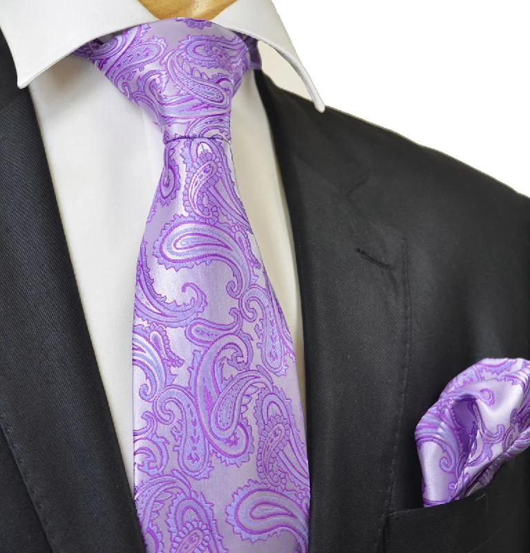 modern silk wedding tie ideas for men-Gentian Violet Paisley Necktie and Pocket Square