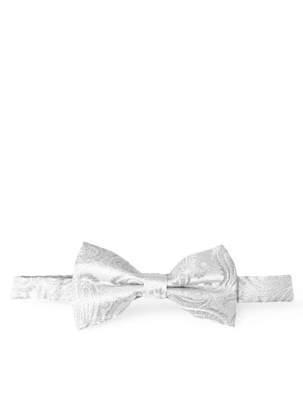 trendy silk necktie designs for business events-Classic White Paisley Bow Tie