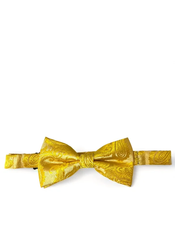 slim silk wedding tie options for men-Golden Glow Paisley Bow Tie