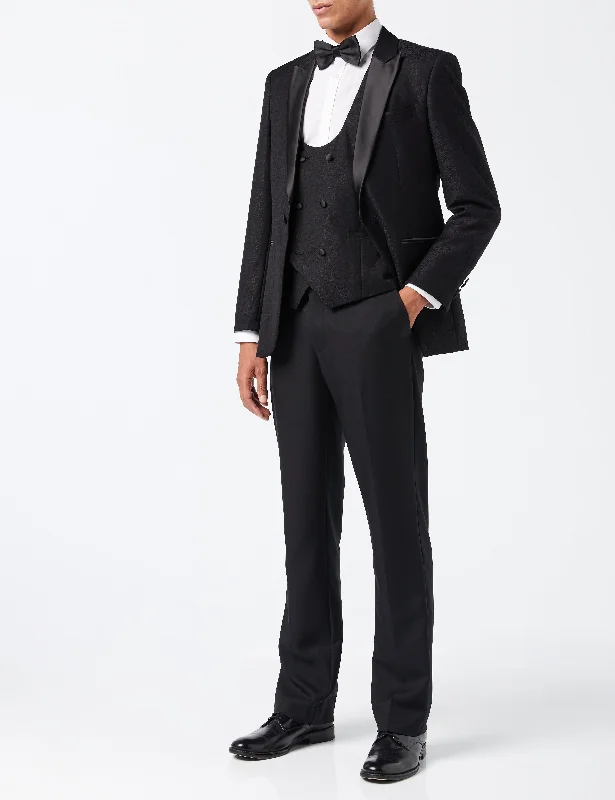 Men's wool tuxedo jacket for wedding dinner -LUCA - BLACK PRINTED DINNER TUX JACKET