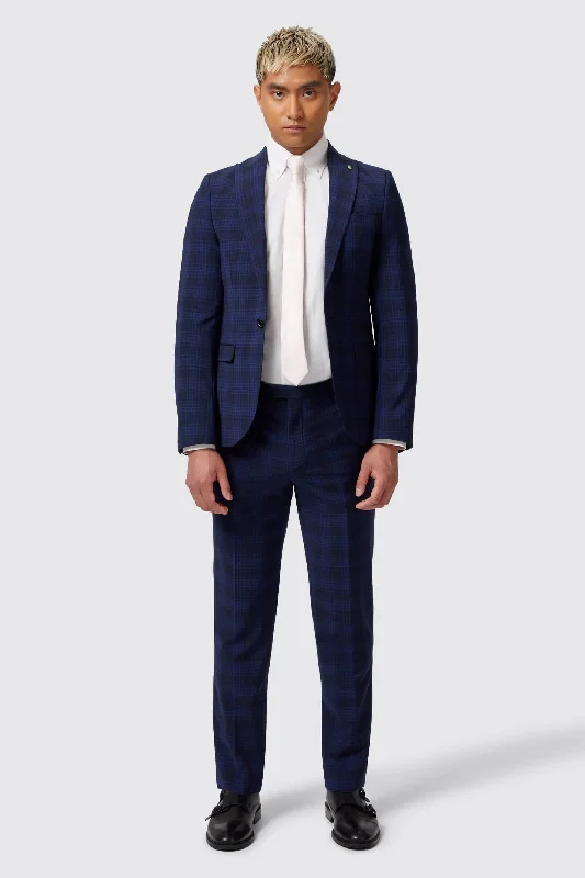 Men's tailored tuxedo for corporate office event -Barlow Slim Fit Navy Wool Check Suit