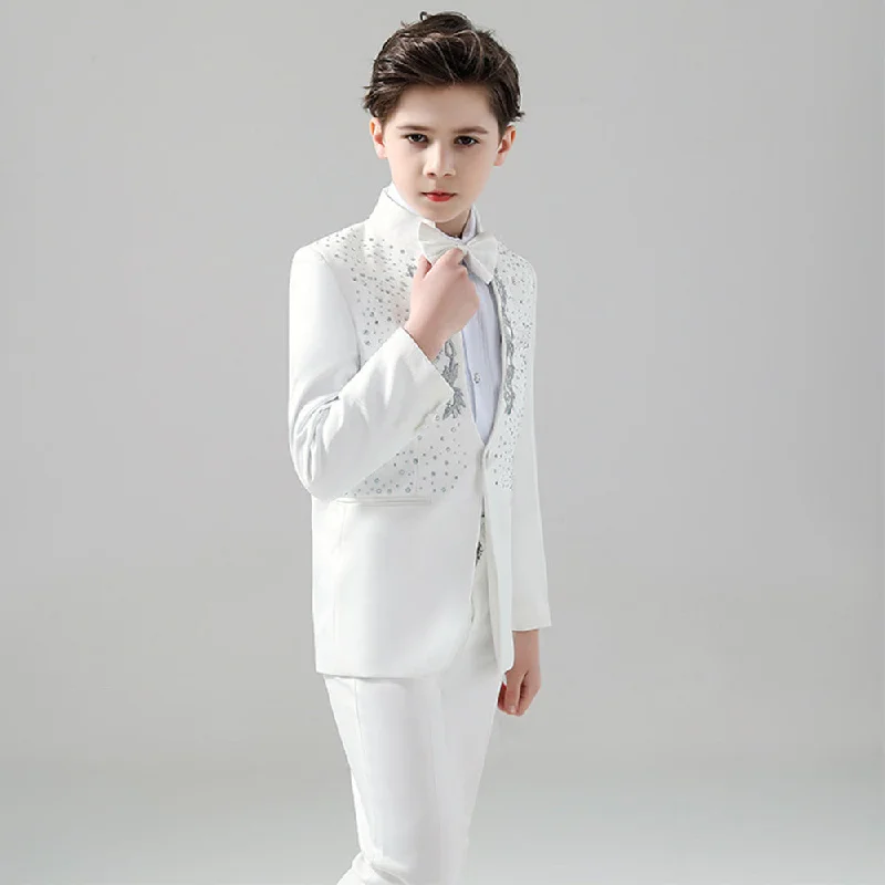 Men's formal tuxedo jacket with satin lapels for dinner -Boy's 2-Piece Suit Sequin White Tuxedo