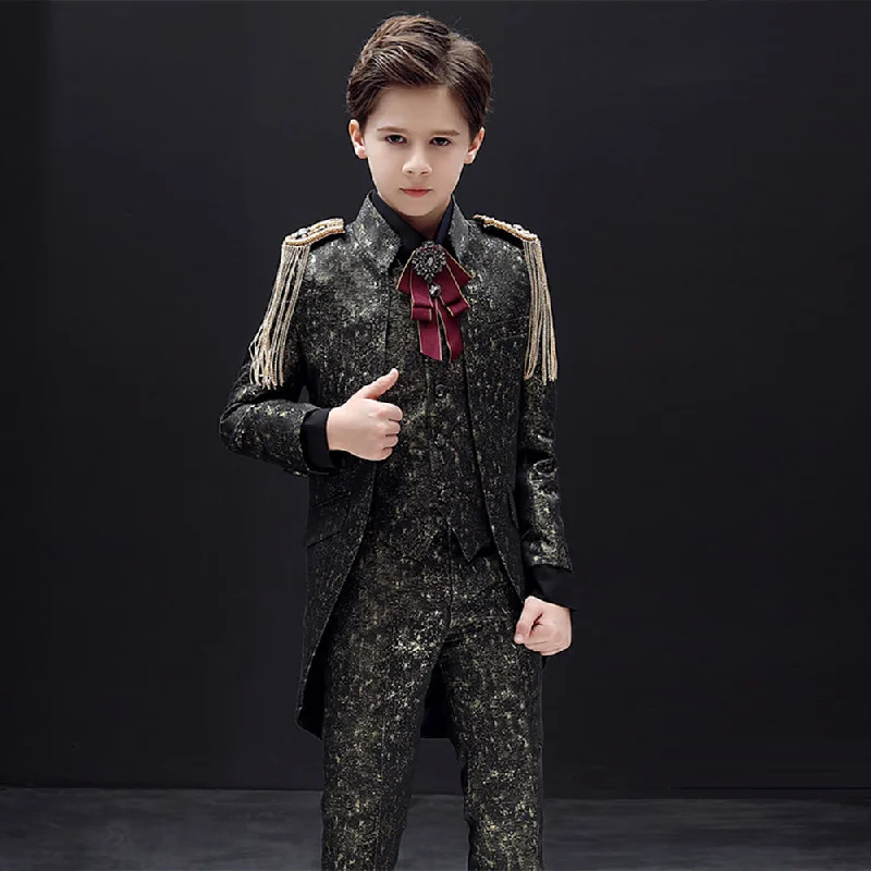 Men's designer tuxedo for black tie events -Boy's 3-Piece Suit Sequin Tuxedo Long Jacket