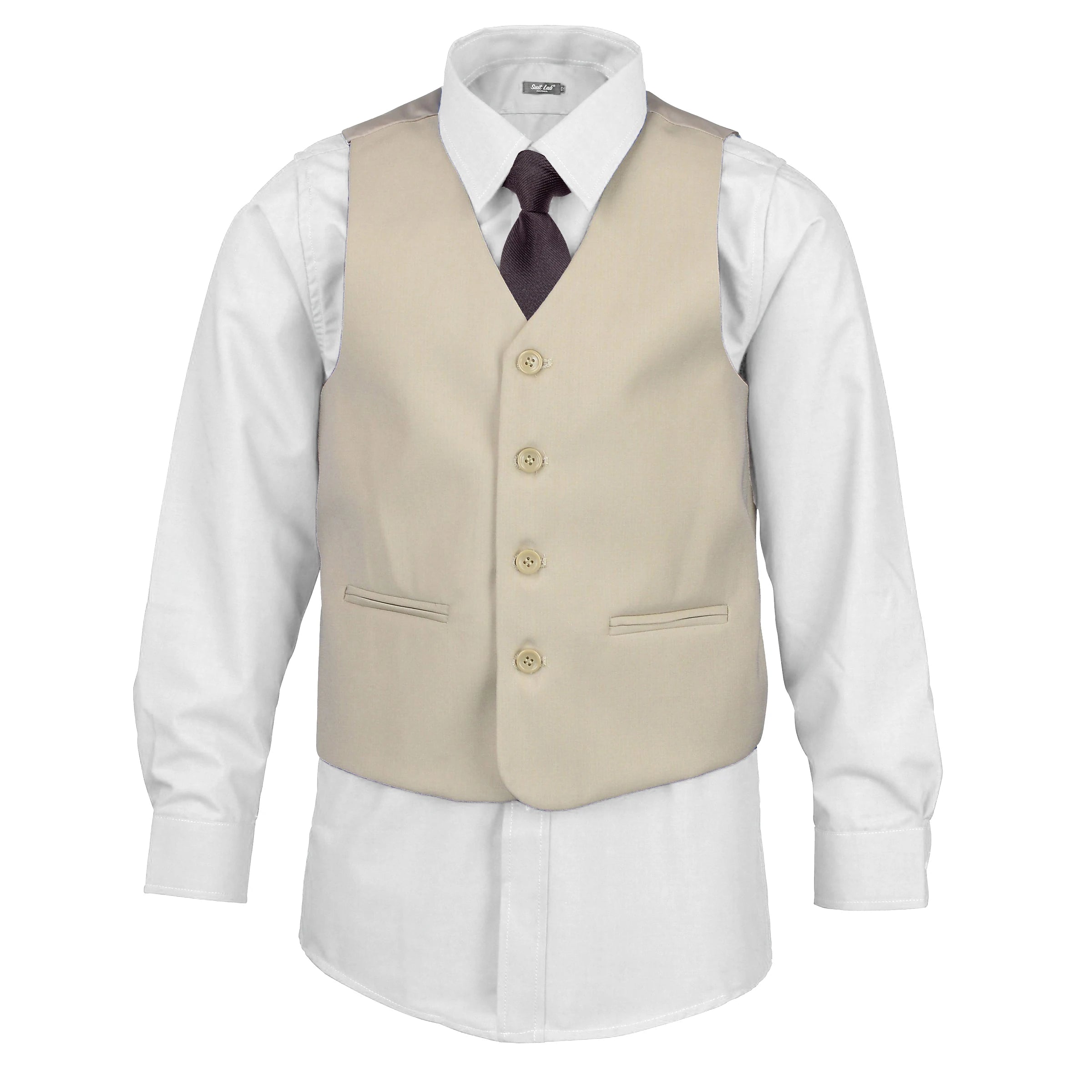 Men's designer tuxedo for black tie wedding -Boys Beige 4-Piece Waistcoat Set