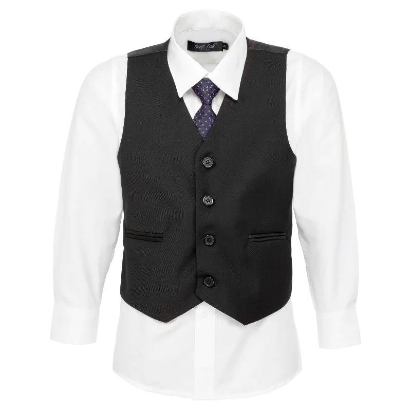 Men's modern tuxedo for wedding business dinner -Boys Black 4-Piece Waistcoat Set