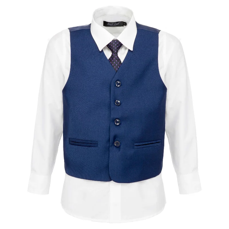 Men's formal tuxedo jacket for business dinner party -Boys Navy Blue 4-Piece Waistcoat Set