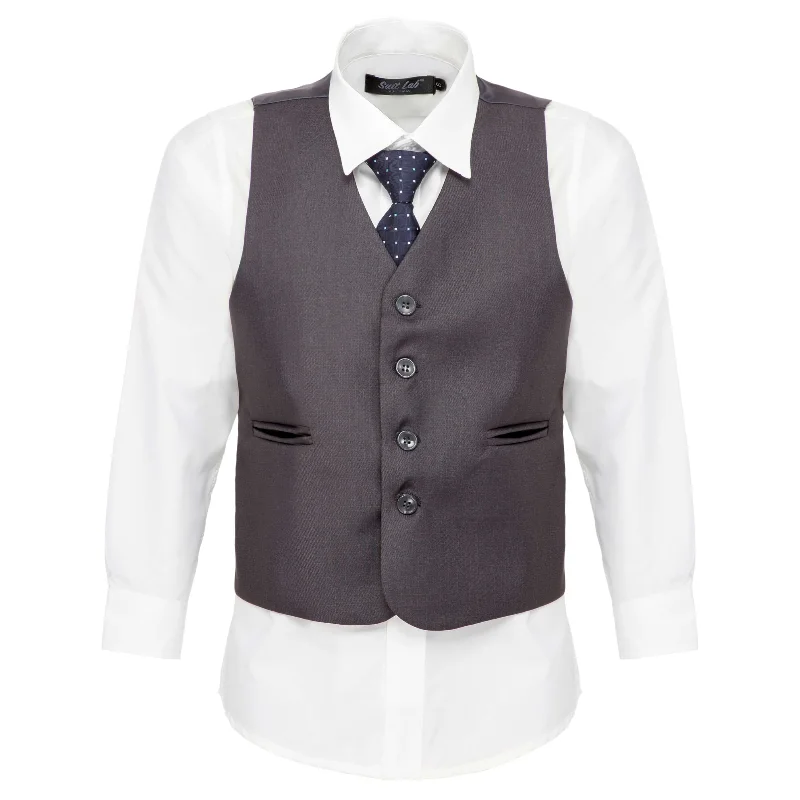 Men's slim fit tuxedo for corporate event dinner -Boys Charcoal Grey 4-Piece Waistcoat Set