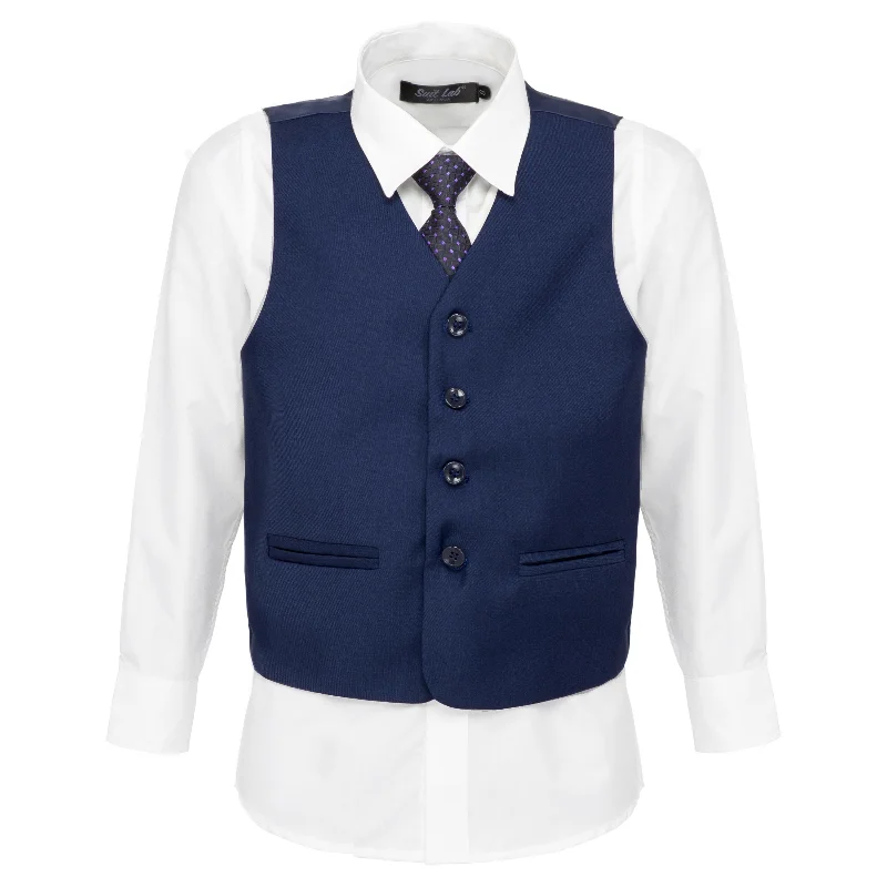 Men's tailored tuxedo for corporate office event -Boys Dark Horse Navy 4-Piece Waistcoat Set