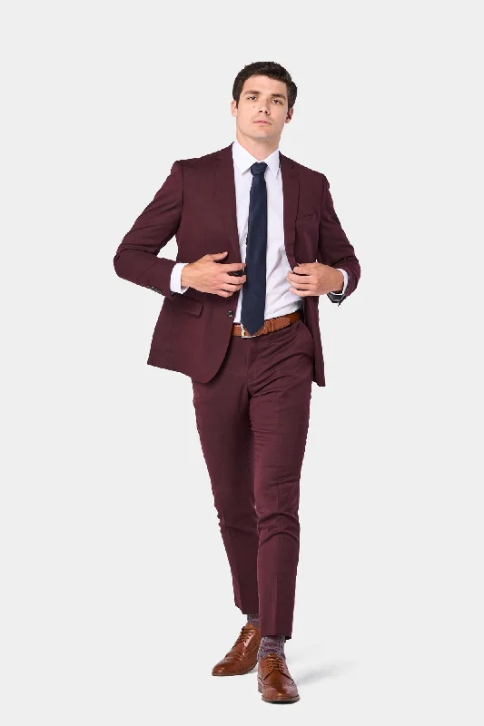 Men's luxury tuxedo jacket for business event -Burgundy Sharkskin 2 Button Suit