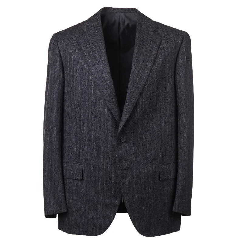 Men's formal tuxedo with satin collar for evening event -Cesare Attolini Charcoal Gray Stripe Wool Suit