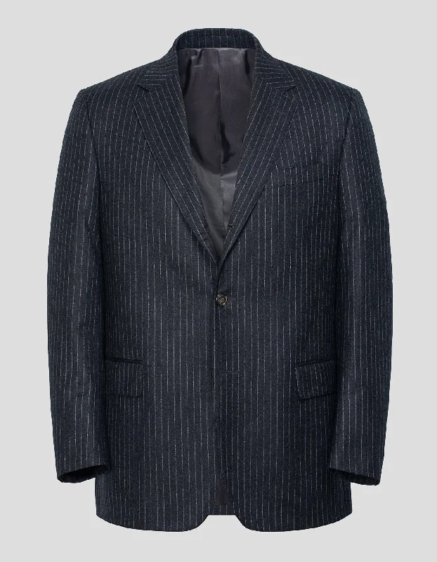 Men's designer tuxedo for office gala event -CHARCOAL CHALKSTRIPE FLANNEL SUIT