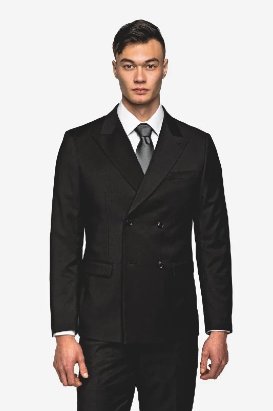 Men's classic tuxedo jacket with satin lapels for office event -Classic Black Double Breast Suit