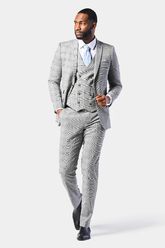 Men's slim fit tuxedo jacket for formal office dinner -Gray and Blue Glenn Plaid 3 Piece Suit