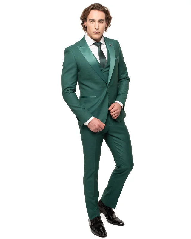 Men's business tuxedo jacket for evening event -Giovanni Testi 1 Button Peak Lapel Forest Green Tuxedo GT1PA+V-1501