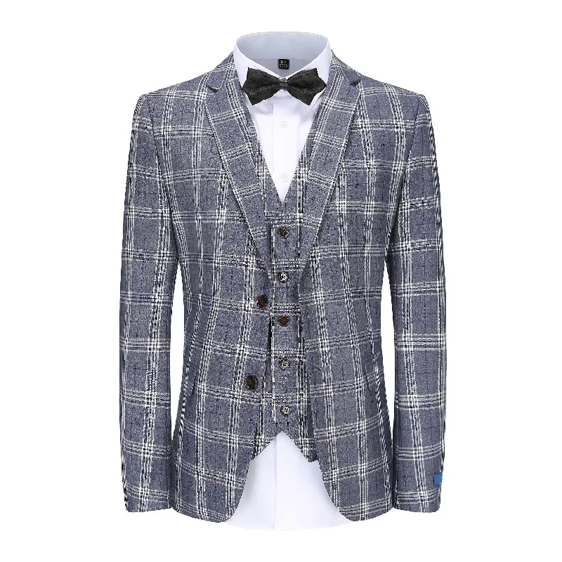 Men's formal tuxedo for wedding dinner party -Men's Slim-Fit 3PC Check Plaid Suit