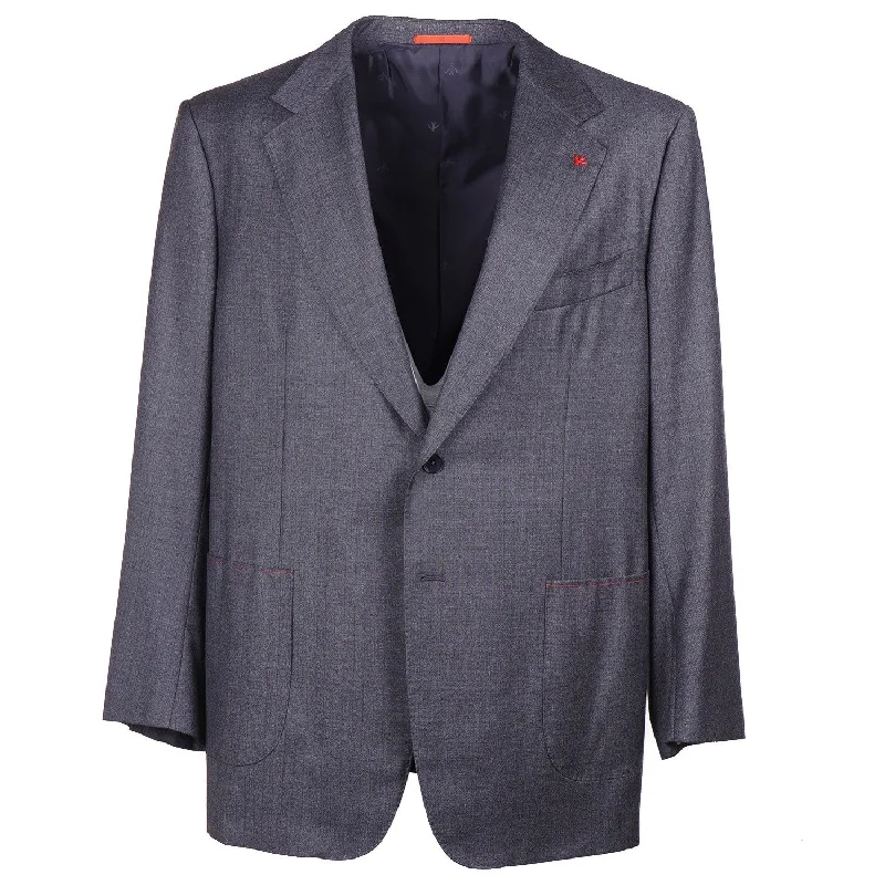 Men's modern tuxedo jacket for business wedding -Isaia Classic-Fit Gray Stripe Wool Suit