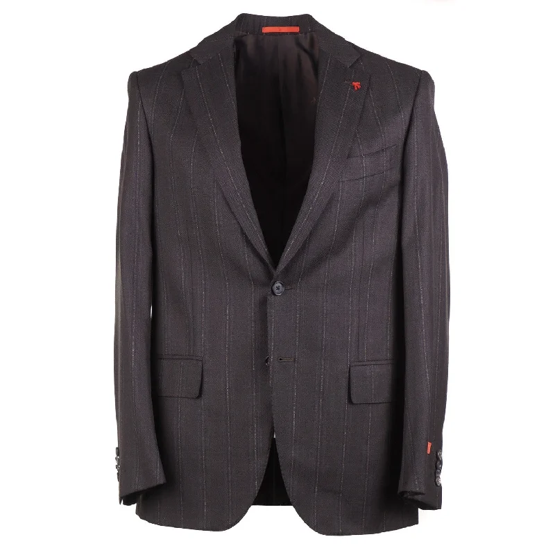 Men's premium tuxedo with satin lapels for wedding -Isaia 'Sanita' Woven Stripe Wool Suit