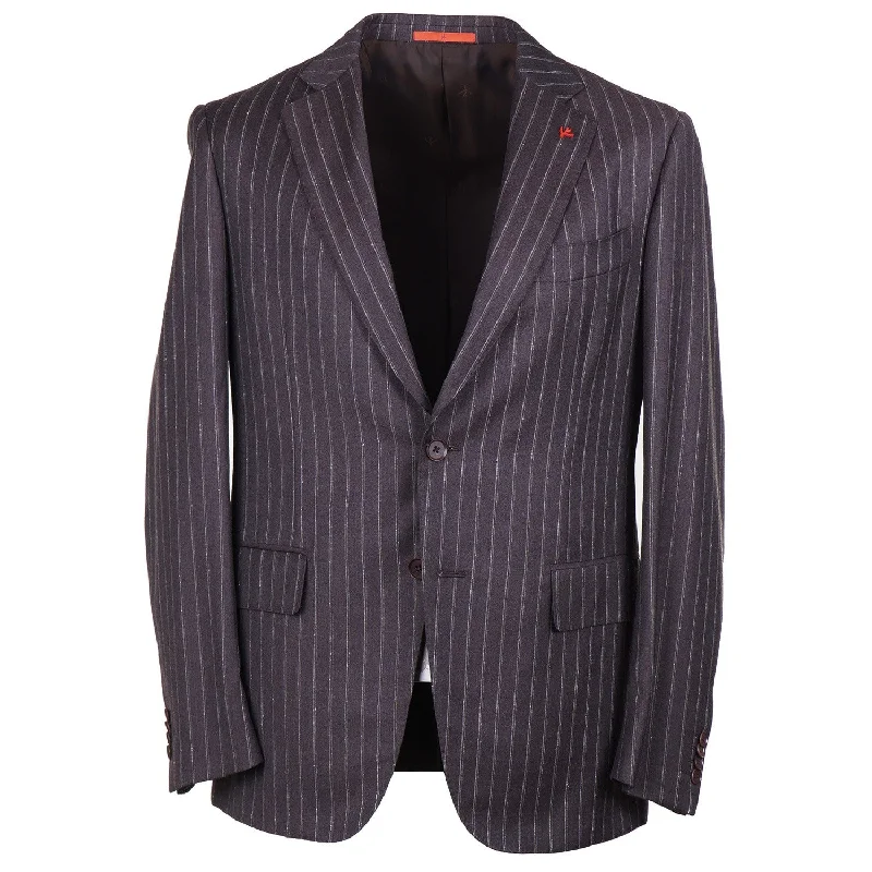 Men's designer tuxedo jacket with satin lapels for wedding -Isaia Striped Super 130s Wool Suit