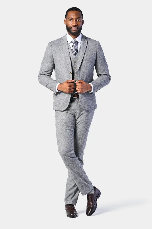 Men's slim fit tuxedo for corporate event dinner -Light Gray Flannel 3 Piece Suit