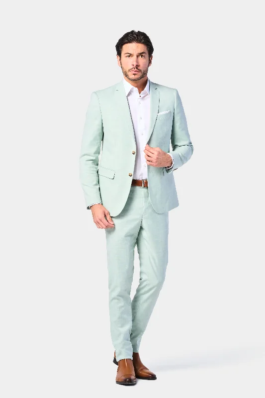 Men's designer tuxedo with satin lapels for business event -Light Sage Sharkskin 2 Button Suit