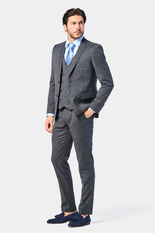 Men's tailored tuxedo for evening formal reception -Medium Gray and Lt. Blue 3 Piece Suit