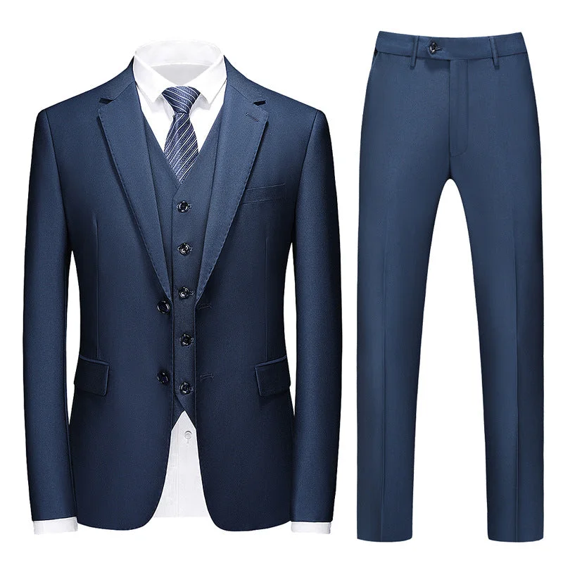 Men's premium tuxedo for formal dinner events -Men’s 3-Piece Two Button Classic Style Navy Blue Business Suit