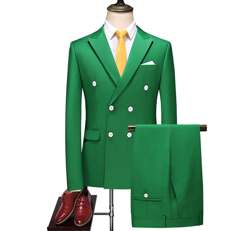 Men's classic navy tuxedo for corporate event -Men’s 3-Piece Double-breasted Classic Green Suit