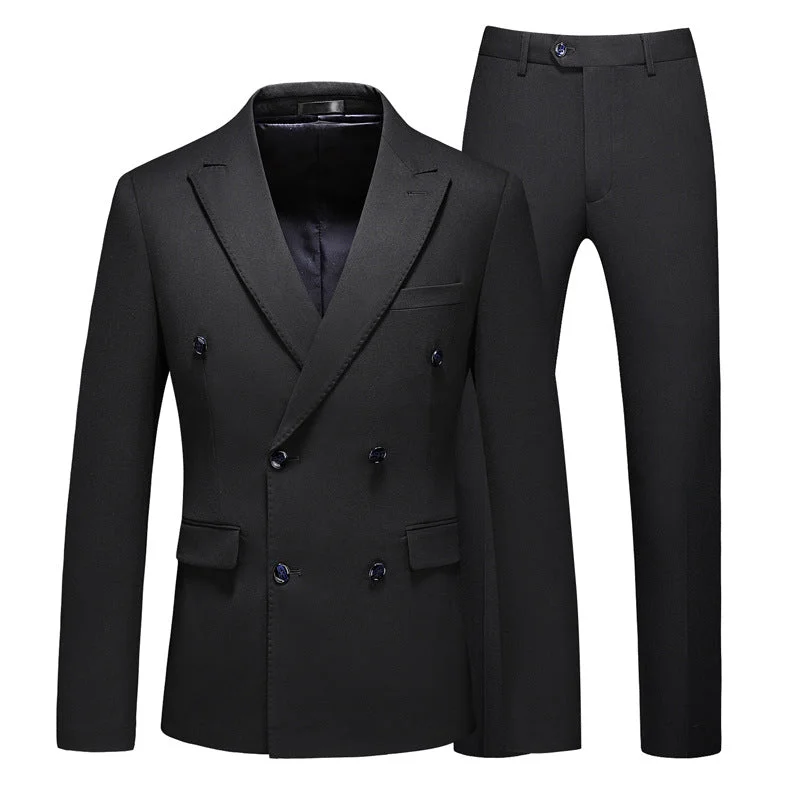 Men's wool tuxedo for black tie gala -Men’s 3-Piece Classic Double-breasted Black Business Suit