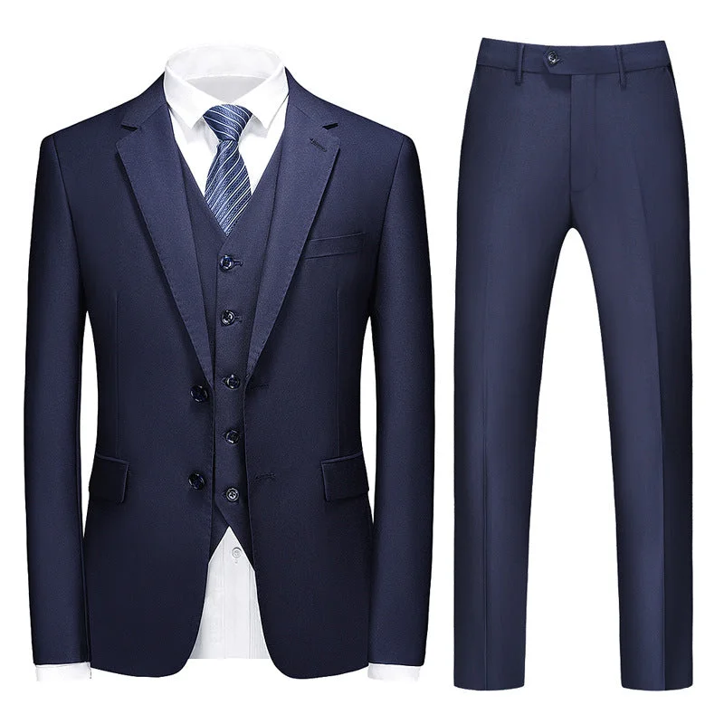 Men's designer tuxedo jacket for wedding dinner -Men's 3-Piece Classic Two Button Navy Blue Tuxedo Jacket