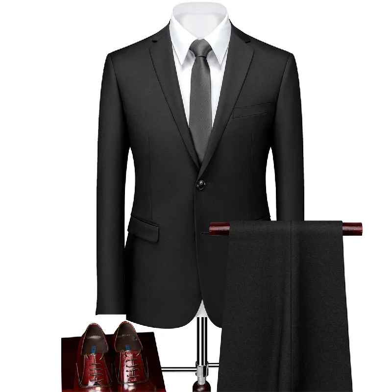 Men's business tuxedo for special office event -Men's 2-Piece Classic Two Button Casual Black Suit