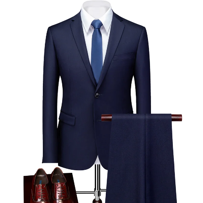 Men's classic tuxedo for evening dinner party -Men's 2-Piece Classic Two Button Casual Navy Suit