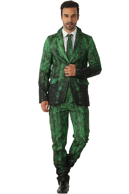 Men's wool tuxedo for black tie gala -Men's 2-Piece Green and Black Eraspooky Party Suit