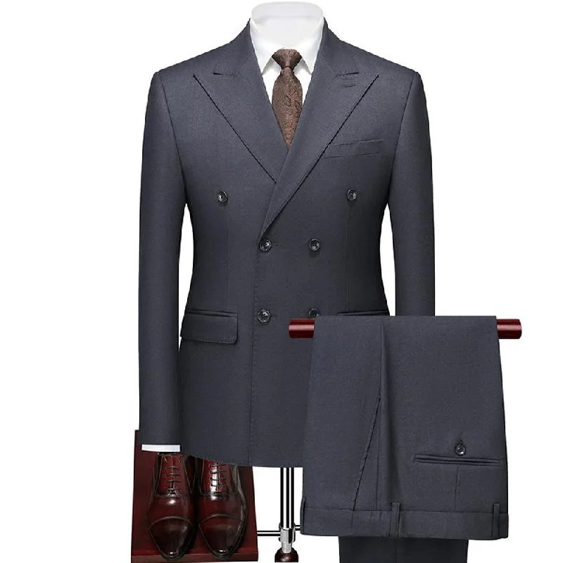 Men's slim fit tuxedo for evening event -Men's 2-Piece Slim Fit Double-Breasted Gray Suit