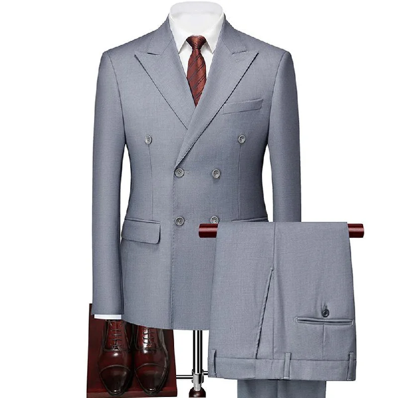 Men's luxury tuxedo for business formal event -Men's 2-Piece Slim Fit Double-Breasted Light Gray Suit