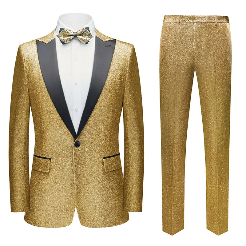 Men's designer tuxedo for office reception -Men's 2-Piece One Button Sparkling Gold Tuxedo