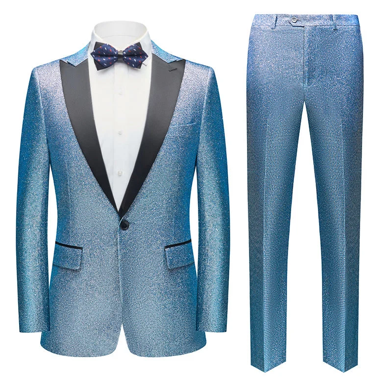 Men's modern tuxedo for evening gala -Men's 2-Piece One Button Sparkling Sky Blue Tuxedo