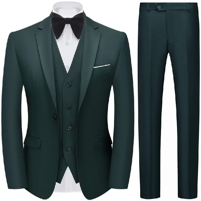 Men's luxury grey tuxedo jacket for wedding -Men's 3-Piece Emerald Green Suit Stylish One Button