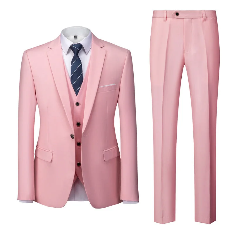 Men's tailored tuxedo jacket for office gala -Men's 3-Piece Paisley Stylish Pink Suit for Men