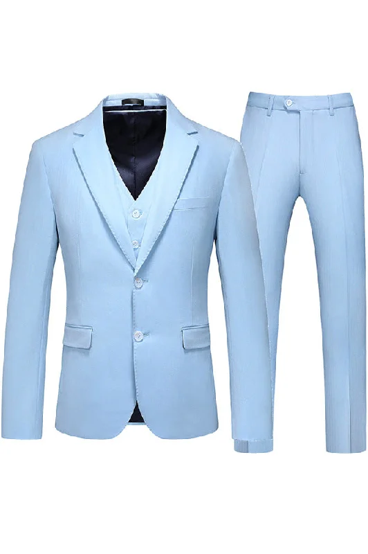 Men's slim fit tuxedo for business wedding event -Men's 3-Piece Stylish Elegance Classic Light Blue Suit