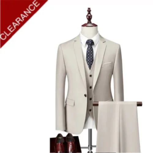 Men's slim fit tuxedo for corporate gala dinner -Men's 3-Piece Classic Beige Tuxedo