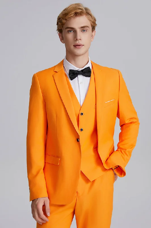 Men's modern tuxedo for business dinner party -Men's 3-Piece Classic One Button Orange Tuxedo