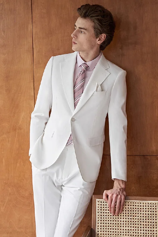 Men's wool tuxedo for corporate wedding event -Men’s 3-Piece Classic All White Tuxedo Wedding