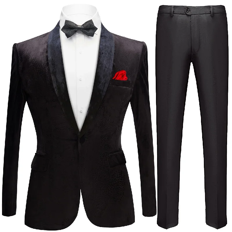 Men's classic tuxedo jacket with satin lapels for office event -Men's Luxurious Velvet Black Tuxedo