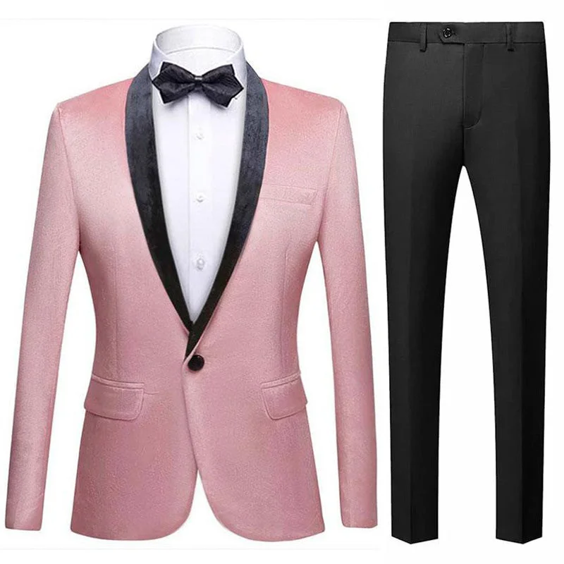 Men's luxury tuxedo for business formal event -Men's Classic Velvet Closure Collar Pink Tuxedo