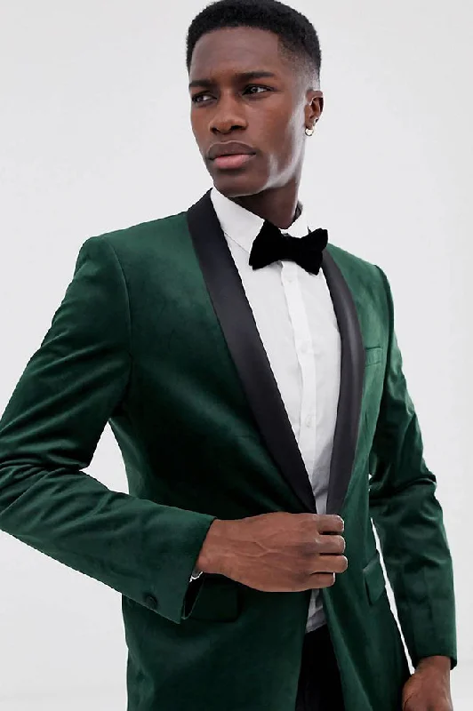 Men's business tuxedo for special office event -Men's Emerald Green Tuxedo Luxurious Velvet