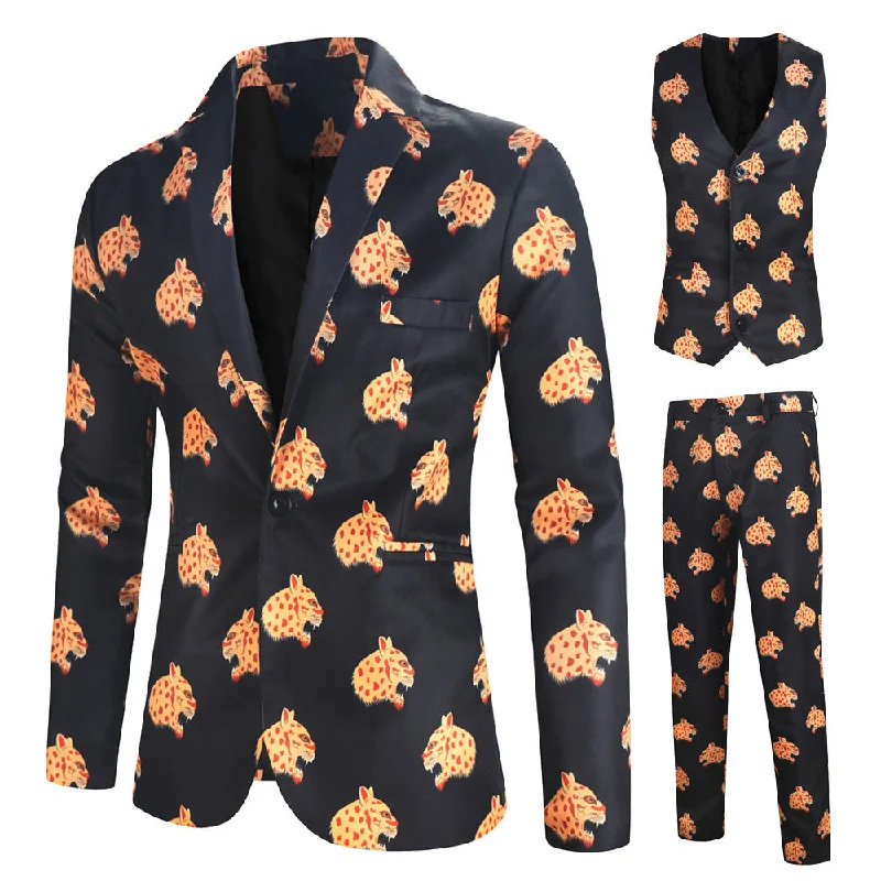 Men's slim fit tuxedo jacket for wedding dinner -Men's Cheetah Print 3-Piece Suit